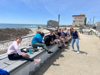 Students at the Brigantine Public School District enjoy "class" on a field trip to the sea wall.