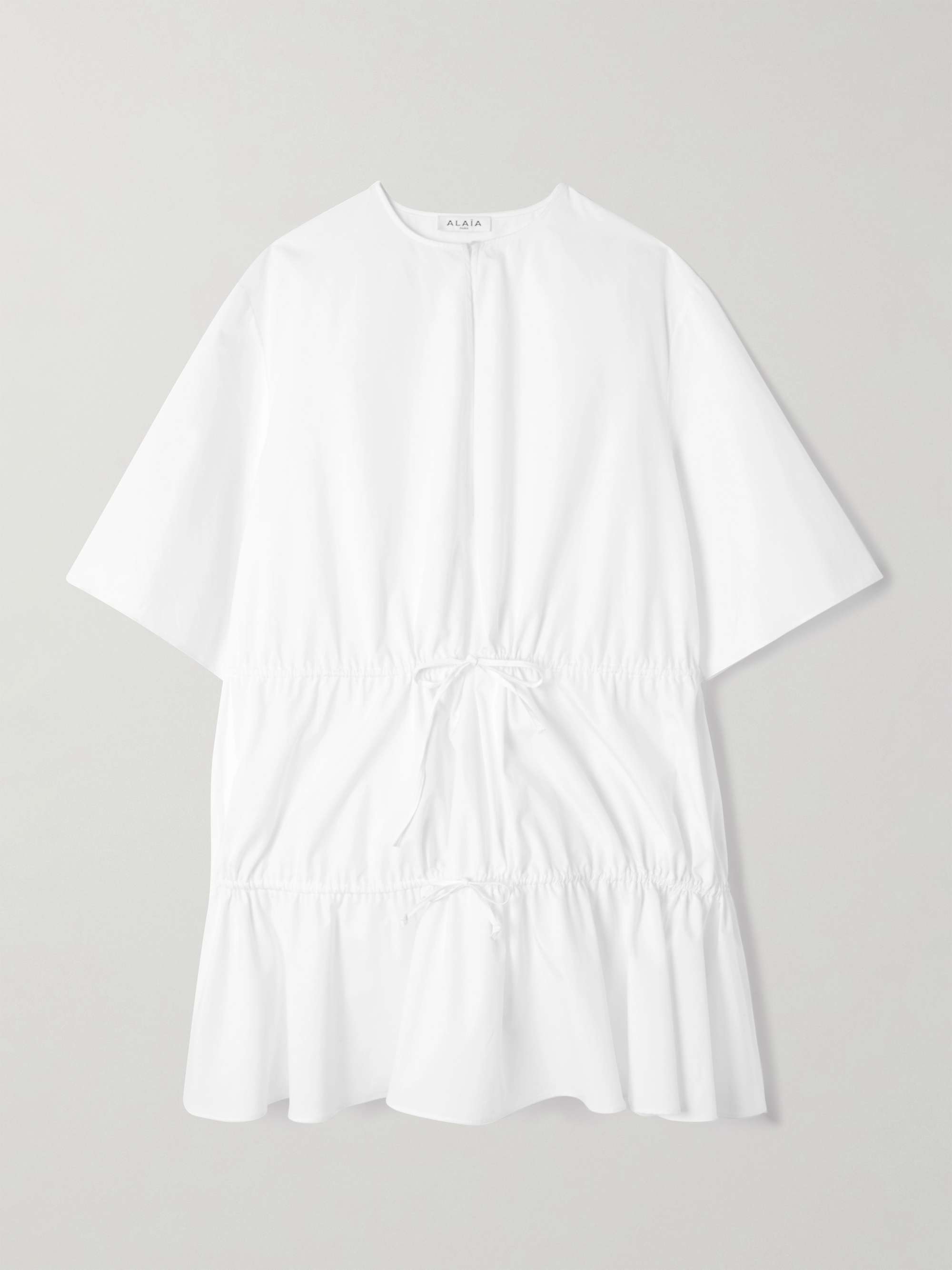 Gathered Cotton-Poplin Mini Dress