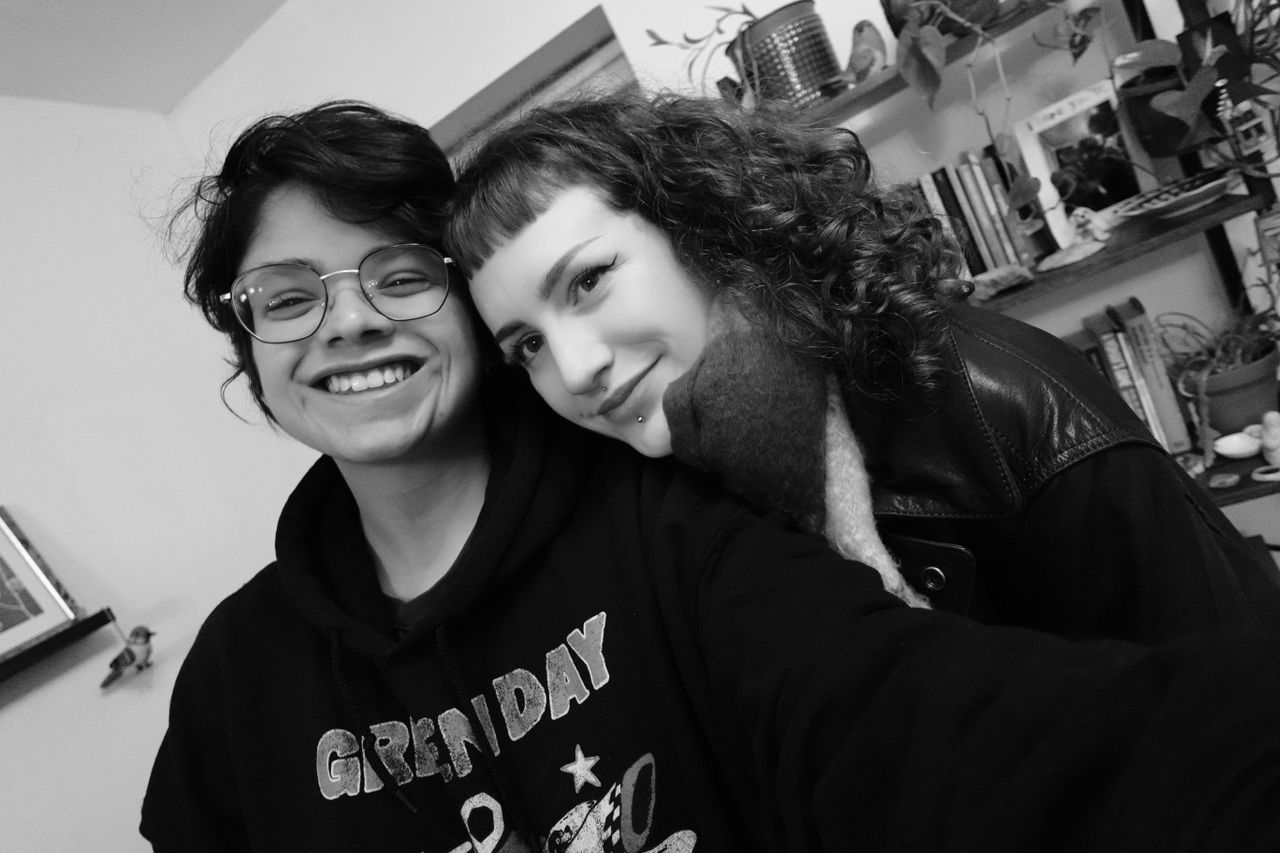A photo of two women smiling taken on a Sony ZV-1F vlogging camera