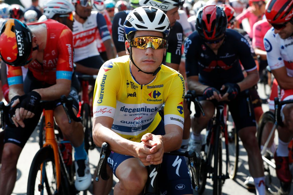 KRAKOW POLAND AUGUST 15 Joo Pedro Gonalves Almeida of Portugal and Team Deceuninck QuickStep Yellow Leader Jersey prior to the 78th Tour de Pologne 2021 Stage 7 a 145km stage from Zabrze to Krakw TourdePologne TDP2021 UCIWT on August 15 2021 in Krakow Poland Photo by Bas CzerwinskiGetty Images
