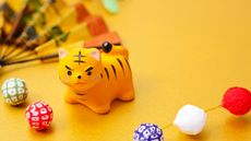 Chinese Zodiac 2022 New Year decorations and tiger Zodiac figurine.