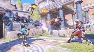 Heroes fighting in the Overwatch 2 Battle for Olympus event
