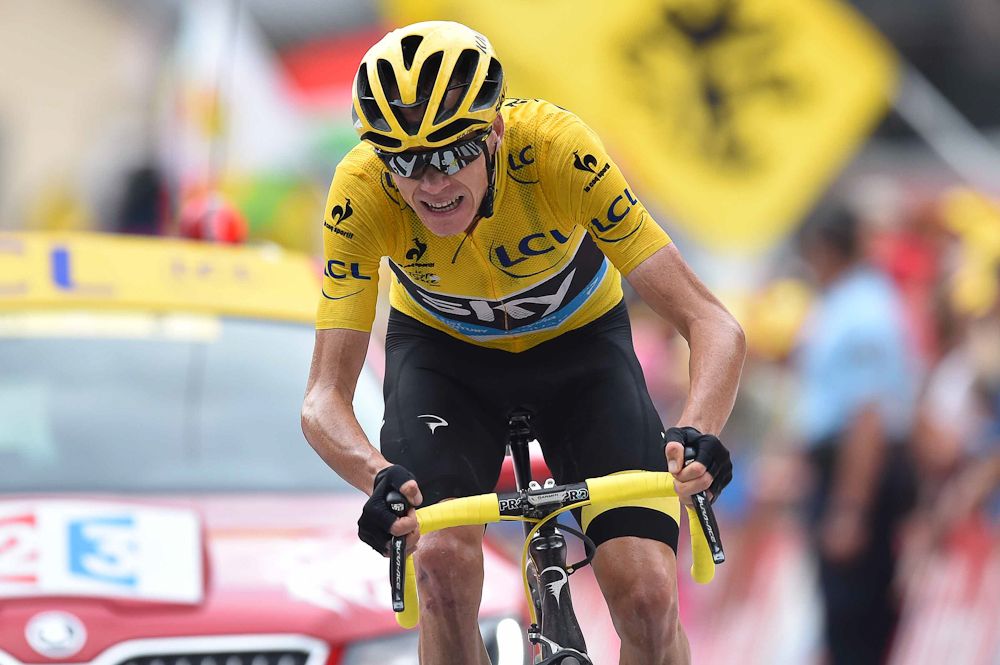 Chris Froome nears the finish of stage 19