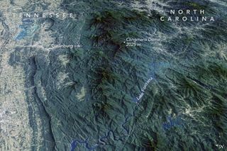 The blue mist that gives the Great Smoky Mountains area its name can be seen in this satellite image.