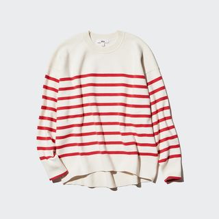 Smooth Cotton Relaxed Fit Striped Crew Neck Jumper