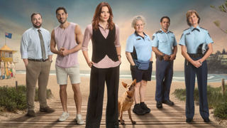 Lining up for "Return to Paradise" season 2 [From left to right]: Colin Cartwright (played by Lloyd Griffith), Glenn Strong (Tai Hara), Mackenzie “Mack” Clarke (Anna Samson), Frankie (Dart), Reggie Rocco (Celia Ireland), Felix Wilkinson (Aaron L. McGrath) and Philomena Strong (Catherine McClements)