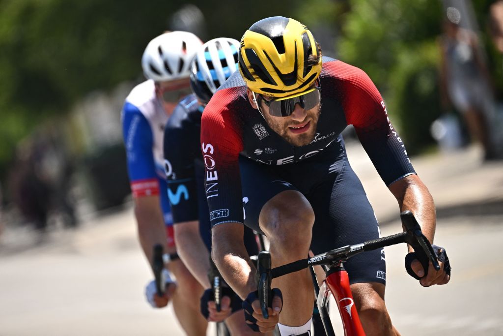 Ineos Grenadiers teams Italian rider Filippo Ganna leads a breakaway during the 13th stage of the 109th edition of the Tour de France cycling race 1926 km between Le Bourg dOisans in the French Alps and SaintEtienne in central France on July 15 2022 Photo by Marco BERTORELLO AFP Photo by MARCO BERTORELLOAFP via Getty Images