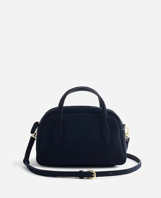 blue suede top handle bag