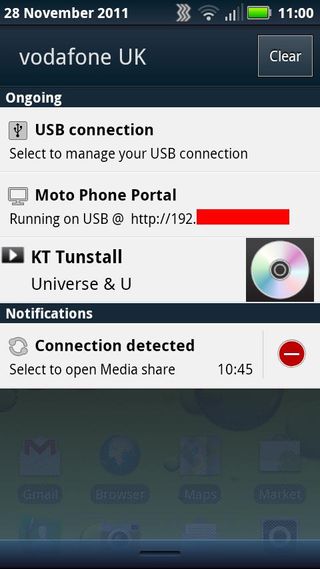 Motorola defy+ notifications area