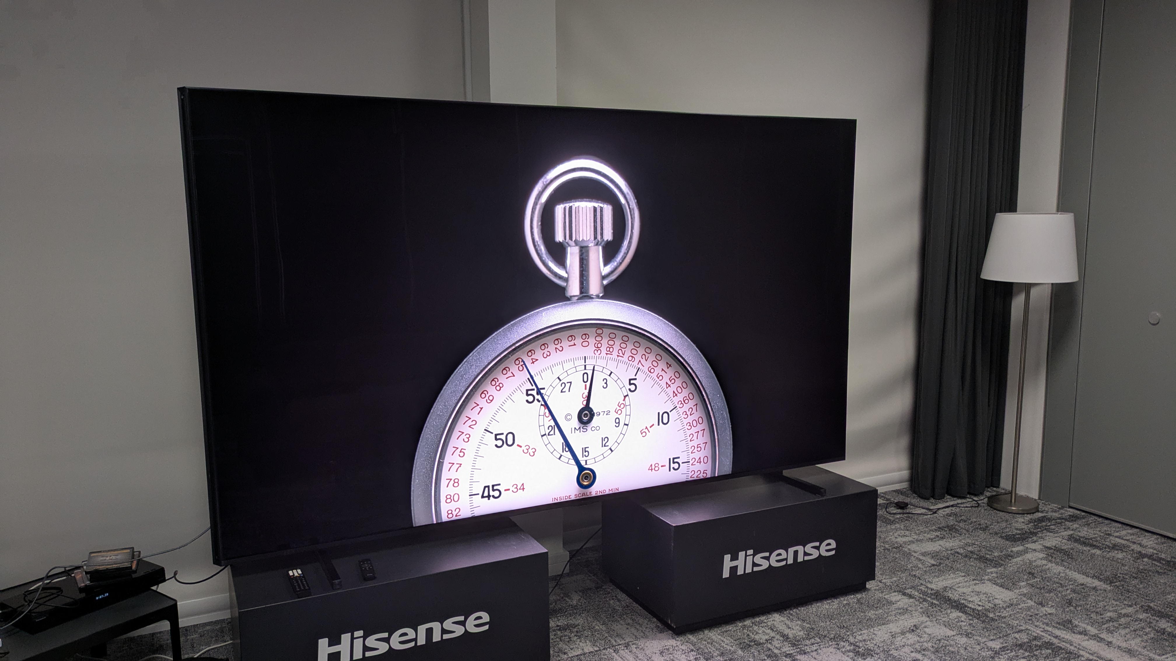Hisense 116-inch UX RGB mini-LED TV displaying stopwatch