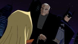 Bruce Wayne and Batman interrogate Ghoul on Justice League Unlimited