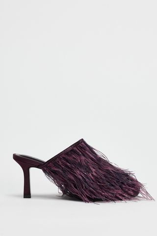 Feathery Heeled Open Back Shoes