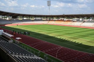 This photograph taken in Yamoussoukro on December 6, 2023, shows a general view of the Charles Konan Bany stadium during a visit to the CAN 2024 infrastructure by journalists from the international press. (Photo by Sia KAMBOU / AFP) (Photo by SIA KAMBOU/AFP via Getty Images) AFCON 2023 stadiums