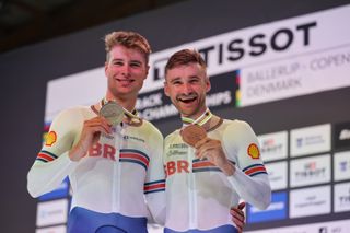 Josh Charlton and Dan Bigham after the individual pursuit at the 2024 World Championships