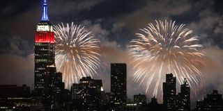 The Macy's fireworks show lights up the sky over New York City on July 4, 2017, as seen from Union City, NJ. (Photo by Gary Hershorn/Getty Images)