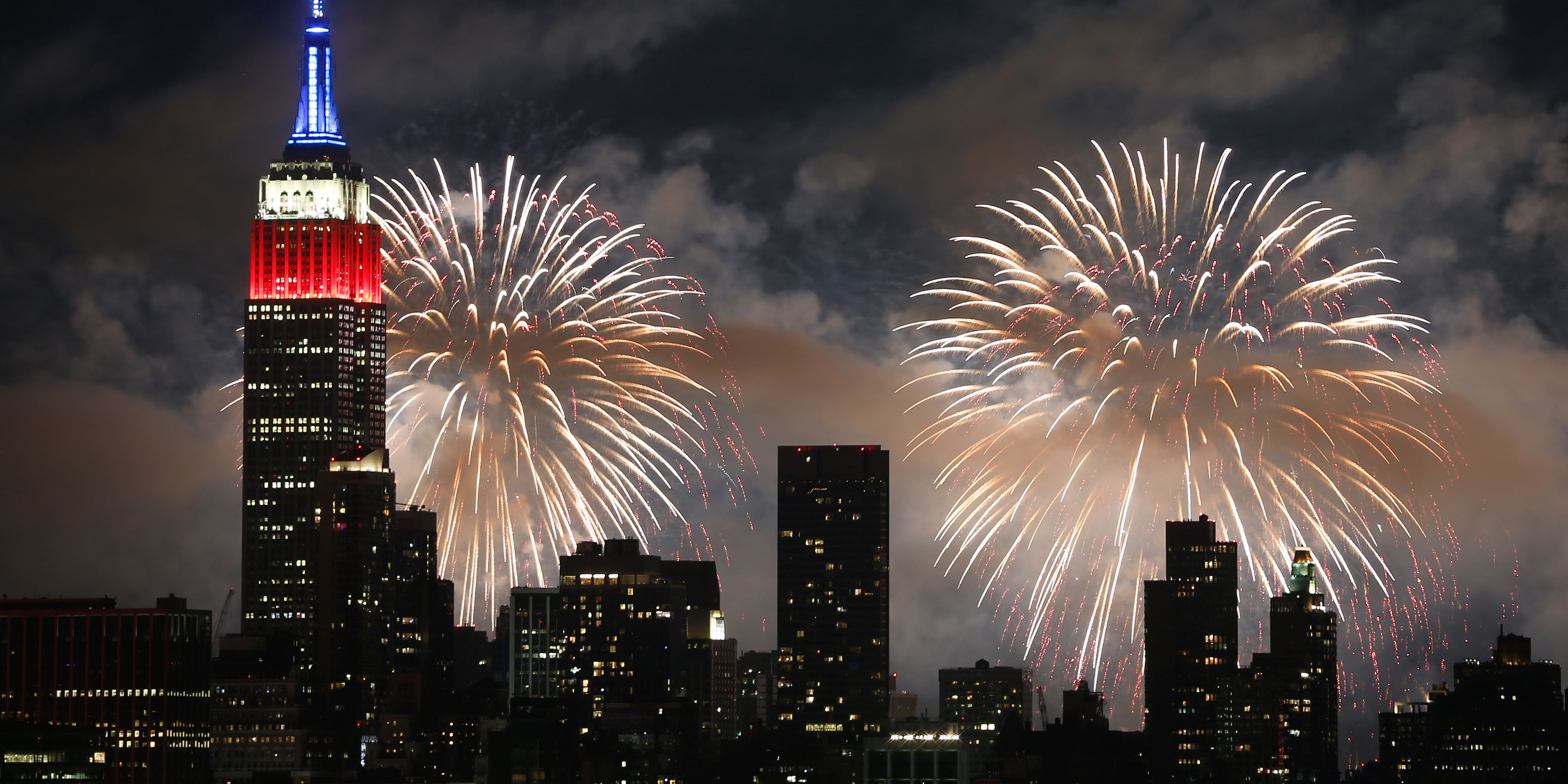 The Macy's fireworks show lights up the sky over New York City on July 4, 2017, as seen from Union City, NJ. (Photo by Gary Hershorn/Getty Images)