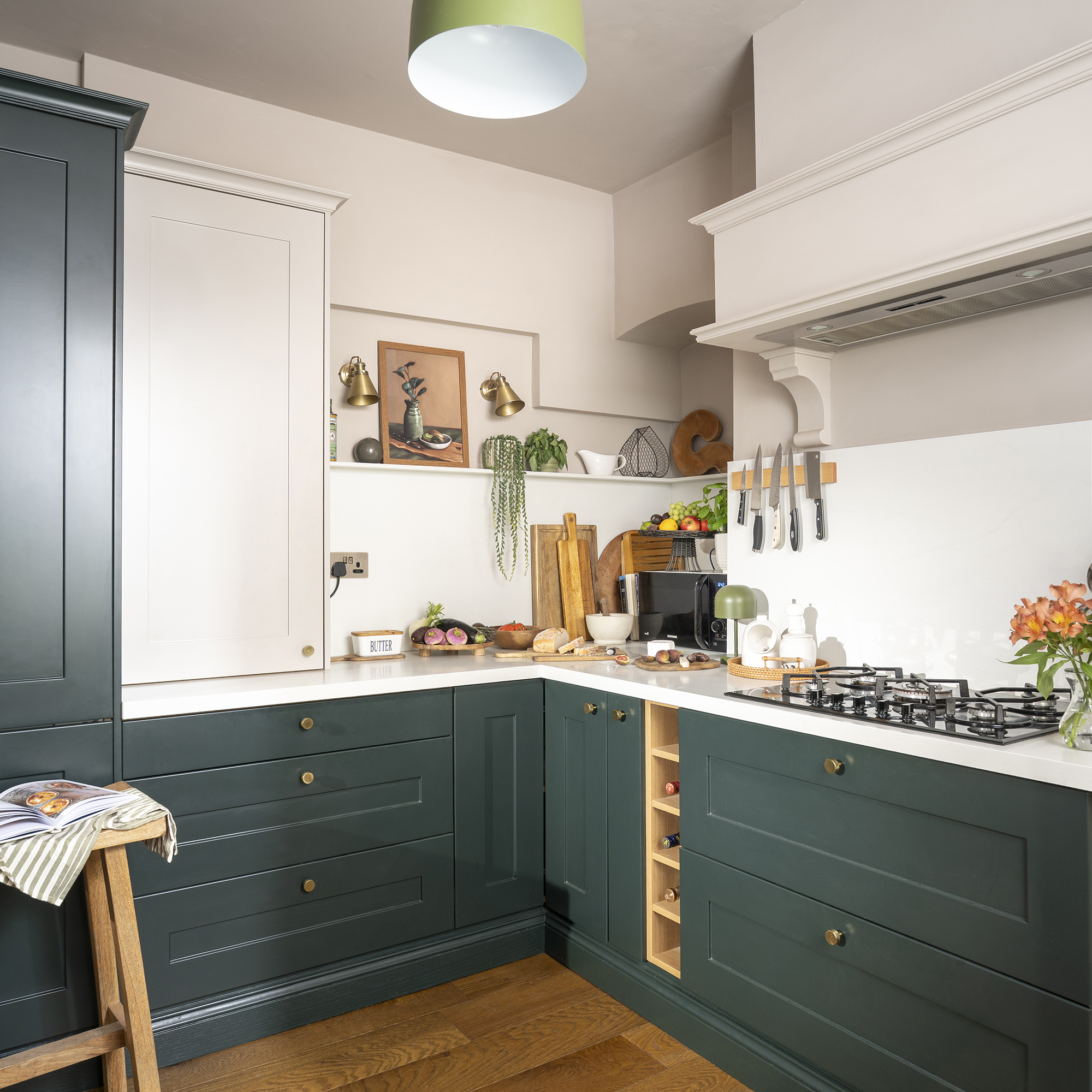 green and pink small kitchen 