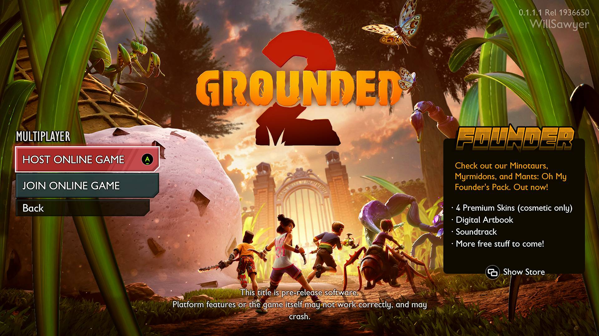 Grounded 2 multiplayer host online game or join online game options