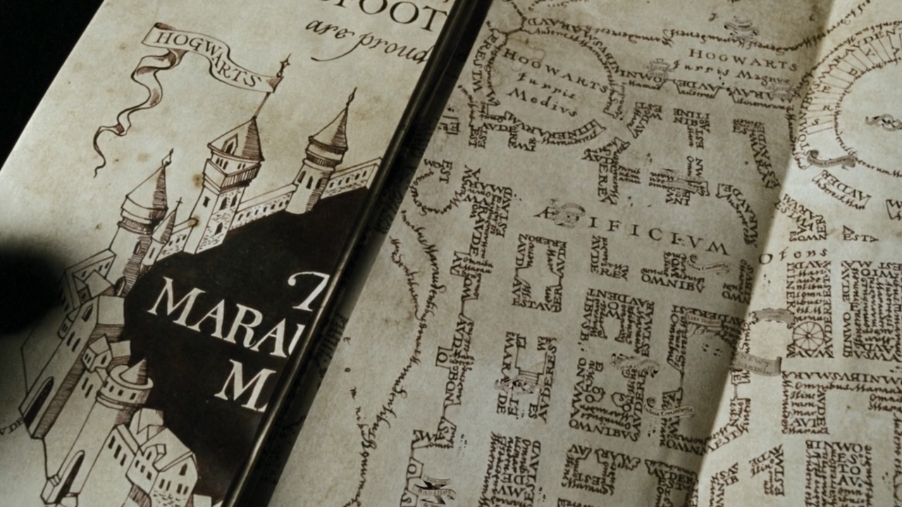 The Marauder's Map partially unfolded in Harry Potter and the Prisoner of Azkaban