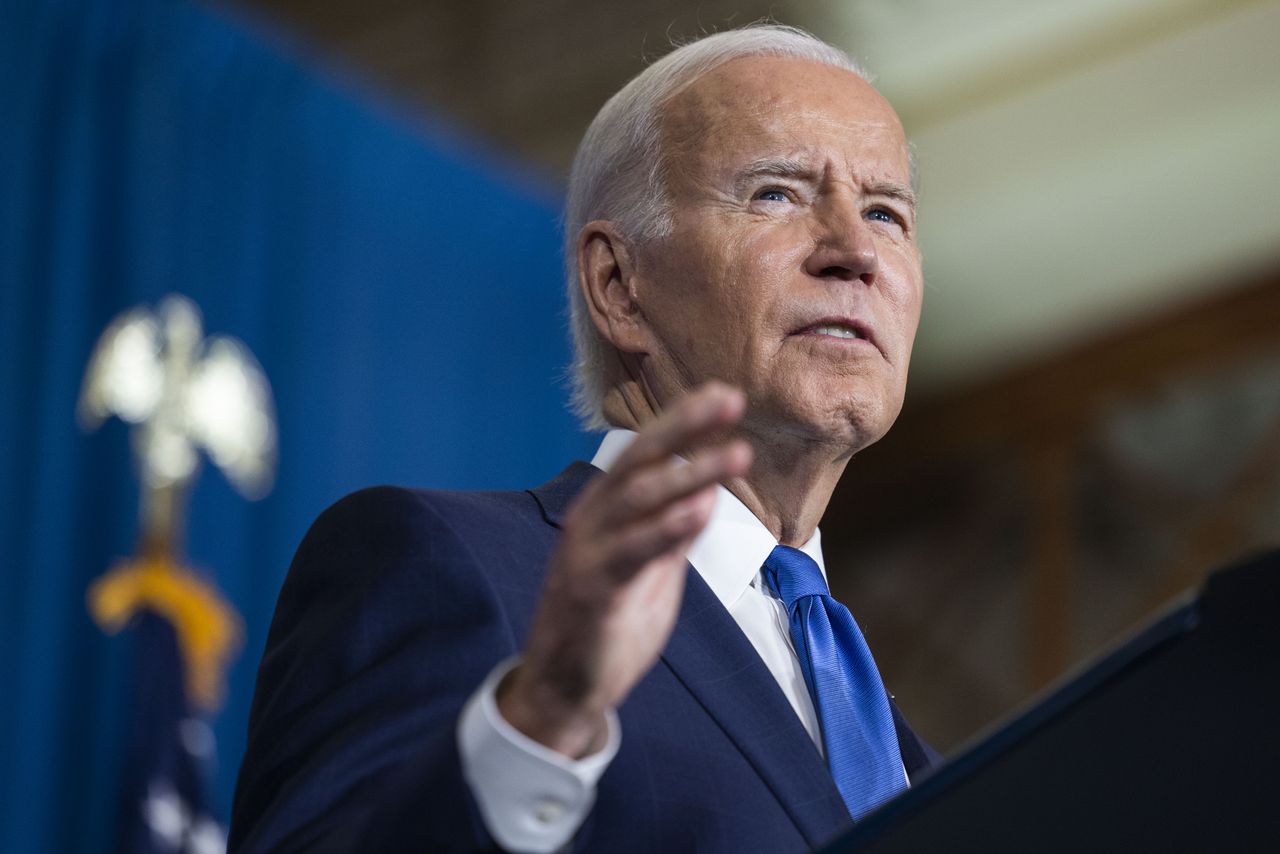 President Biden seen during a speech. 