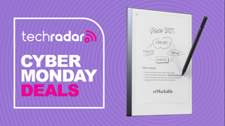 A reMarkable 2 on a purple background next to a TechRadar badge reading 'Cyber Monday deals'