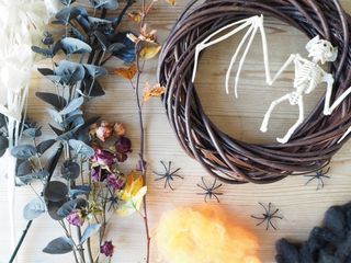 selection of items for Halloween wreath diy