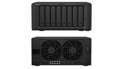 A photograph of the Synology DiskStation DS1821+ front and rear