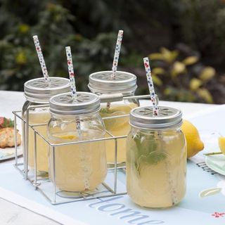 glass jar with straw