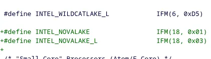 Intel's Nova Lake in Linux showing Family 18 classification
