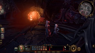 Baldur's Gate 3 multiplayer - two characters stand near one another in a cave