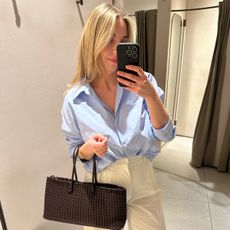 Deputy Editor Maxine Eggenberger tries on Zara's cream linen trousers
