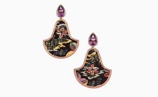 Rose gold earrings with miniature paintings
