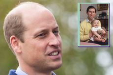 Prince William close up as main and drop in with King Charles holding Prince William as a baby