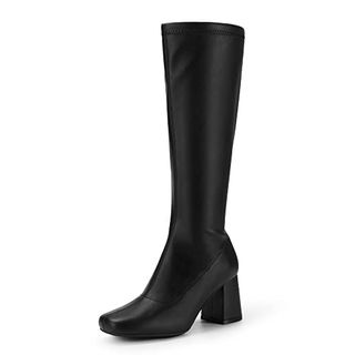 Dream Pairs Women's Comfortable Knee High Boots, Ladies' Gogo Fashion Boots for Walking, Fancy Retro Heel Boots for Waterproof and Party,size 5,black/pu,sdkb2231w