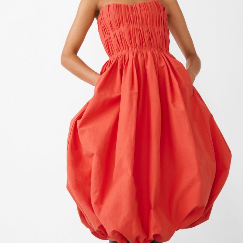 red bubble hem dress