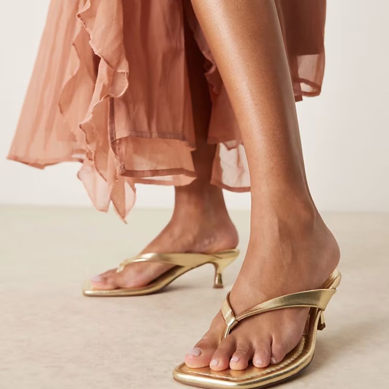 gold flip-flop kitten heels