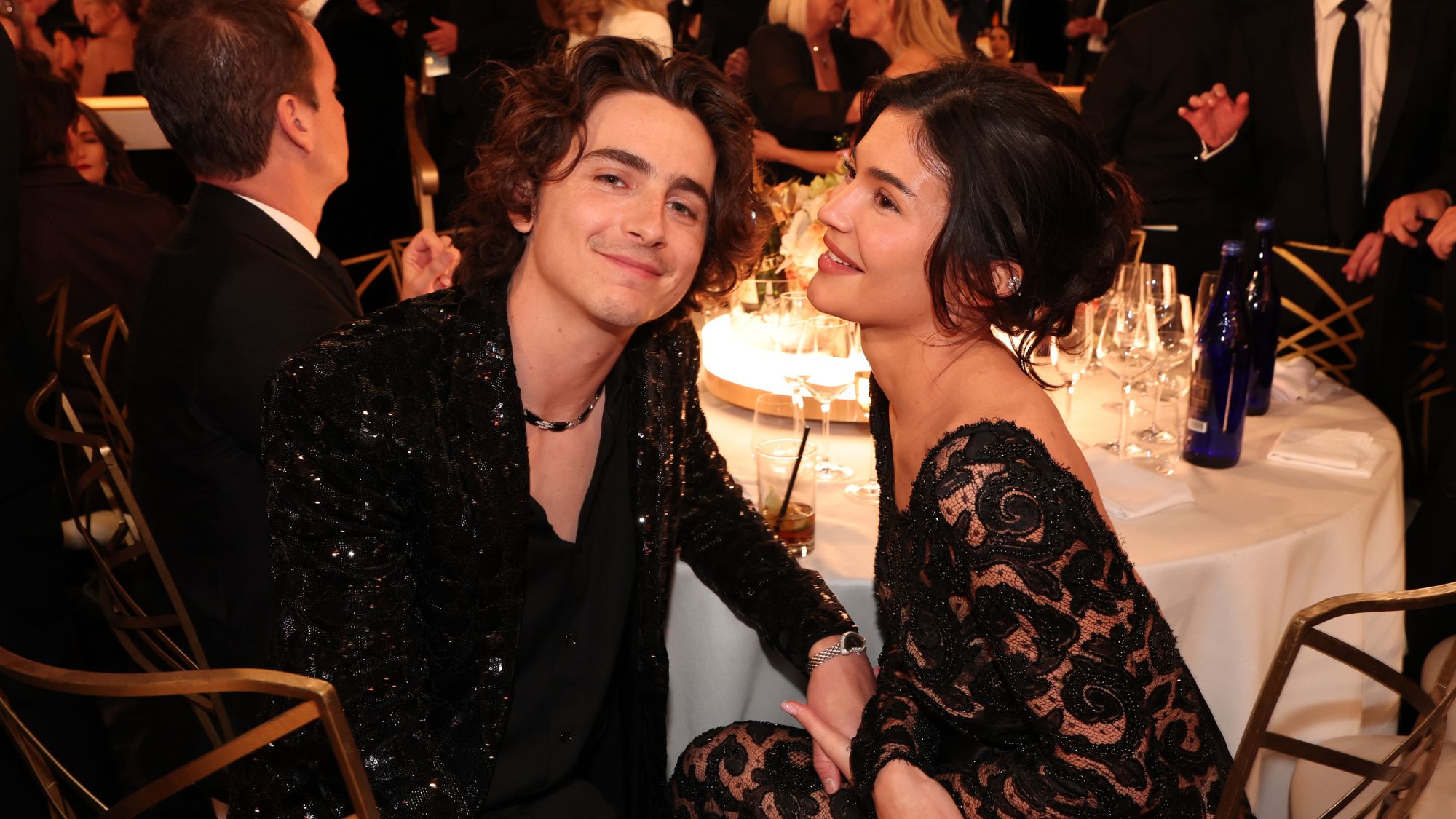 Timoth&eacute;e Chalamet and Kylie Jenner attend the Golden Globe Awards