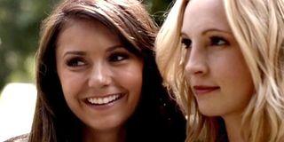 Nina Dobrev as Elena Gilbert and Candice King as Caroline Forbes on The Vampire Diaries The CW