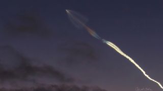 A far out shot of a rocket seperating