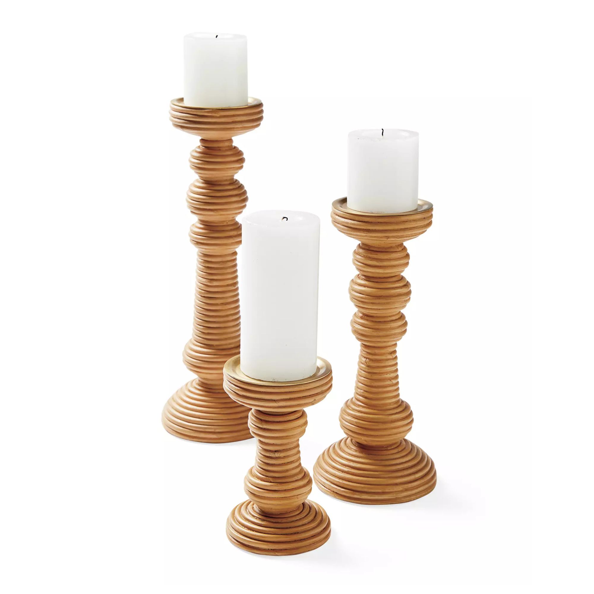 Caramel rattan candlesticks, set of 3 from Serena and Lily 