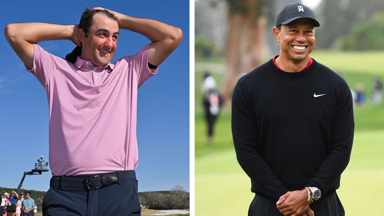 Scottie Scheffler and Tiger Woods side by side