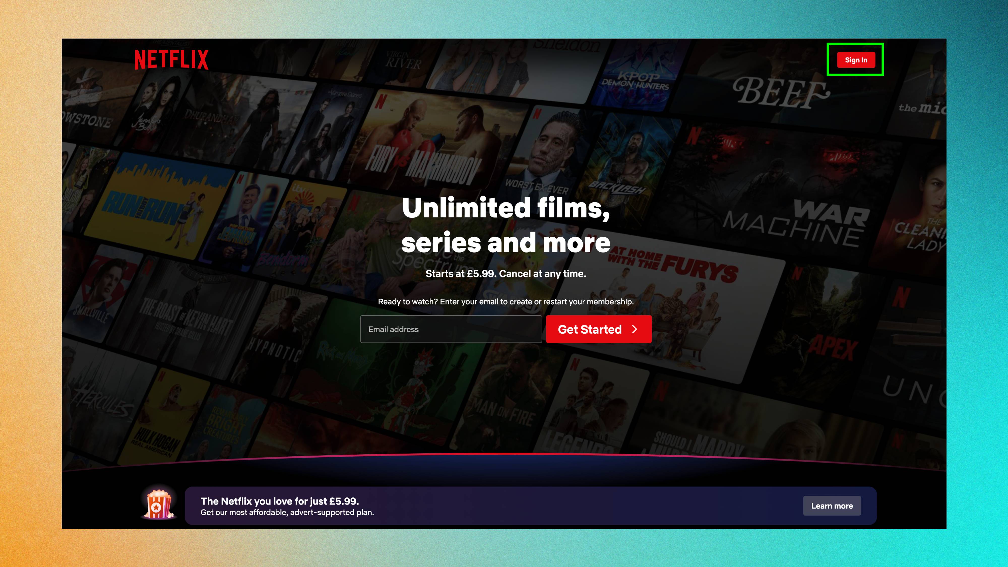ورود به سیستم Netflix در دسکتاپ برجسته شده است 