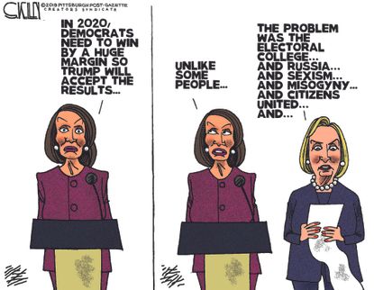 Political Cartoon U.S. Trump Nancy Pelosi 2020 presidential election sexism Russia&nbsp;