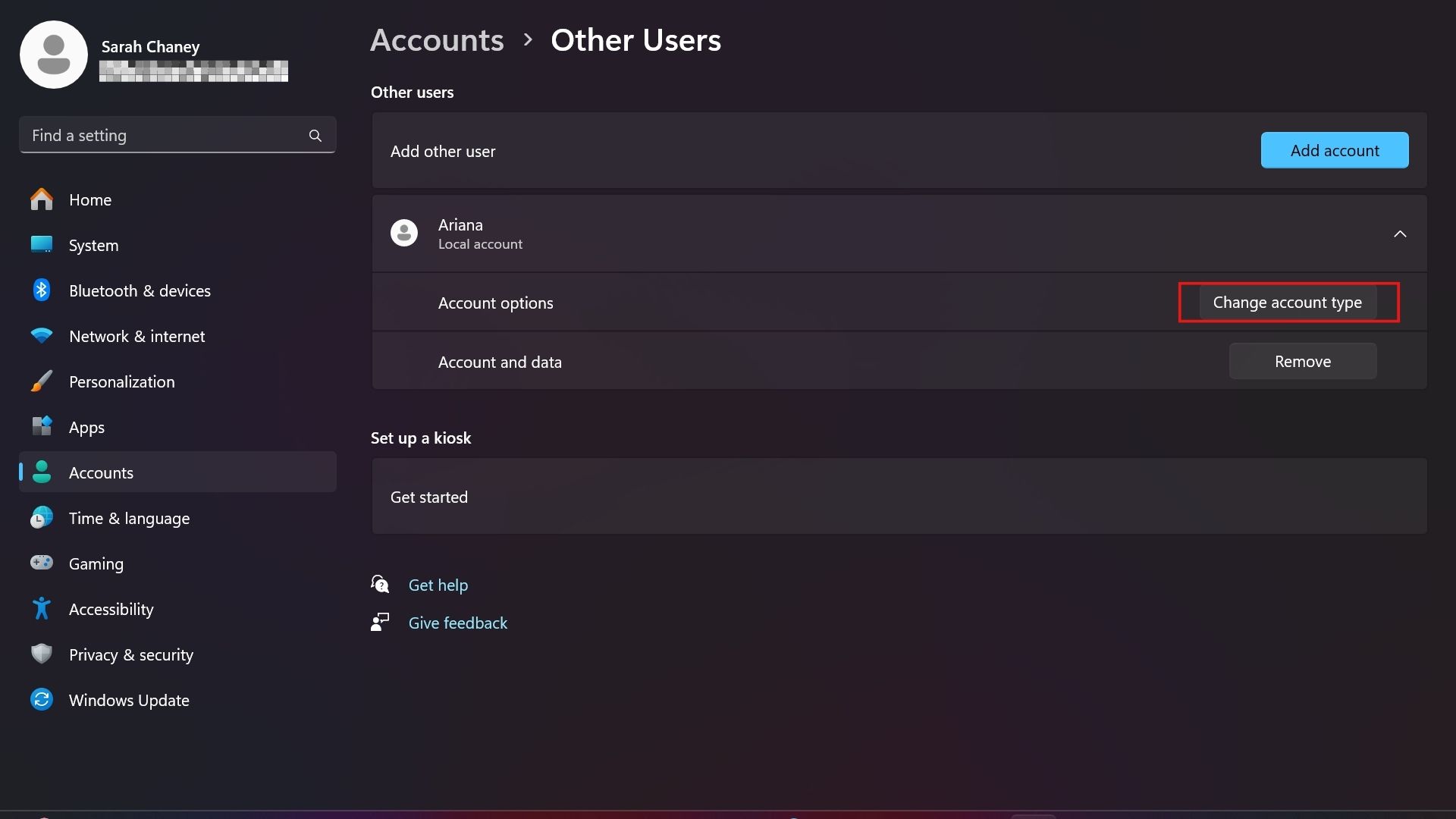 changing user account permissions in windows 11