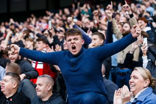 Brentford fans celebrating against Manchester City