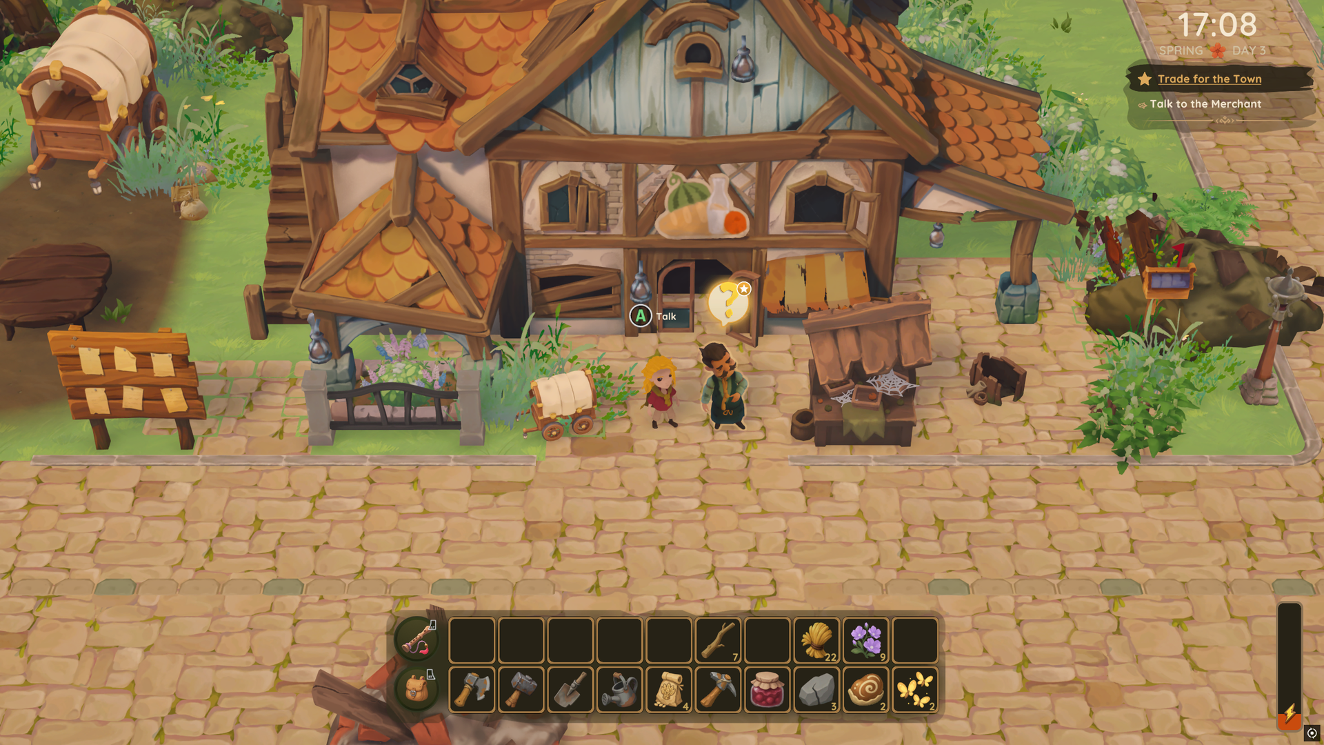 Dragon Shelter - A player stands beside the merchant who has a quest to give