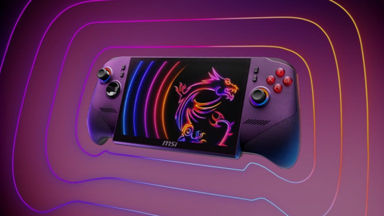 Claw 8 EX AI+ handheld on a purple background