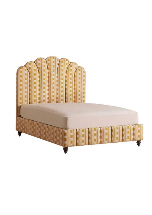 Manette Bed, Emperor, Woven Dotted Stripe in Ochre