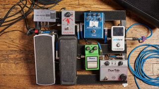 An overhead shot of Marcus King's pedalboard