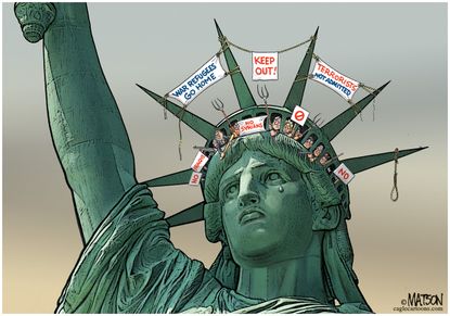 Political cartoon U.S. War Refugees Terrorists